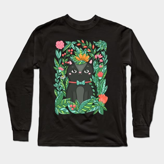 Сat in flowers Long Sleeve T-Shirt by kostolom3000